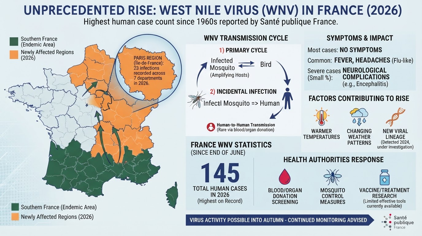 France Records 145 West Nile Virus Cases as Outbreak Reaches Record Level